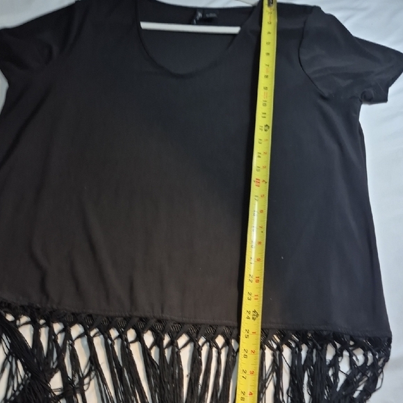New Directions Black Short Sleeve Fringe Top Womens Plus 1X - Picture 7 of 9